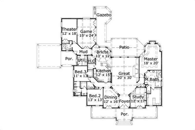 Floor Plan First Story of Country Plan #156-2047