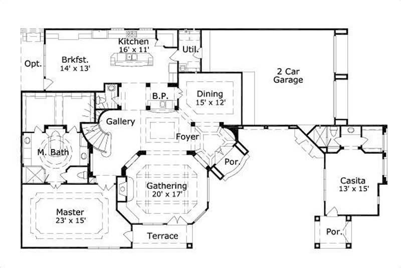 Floor Plan First Story of Mediterranean Plan #156-2049