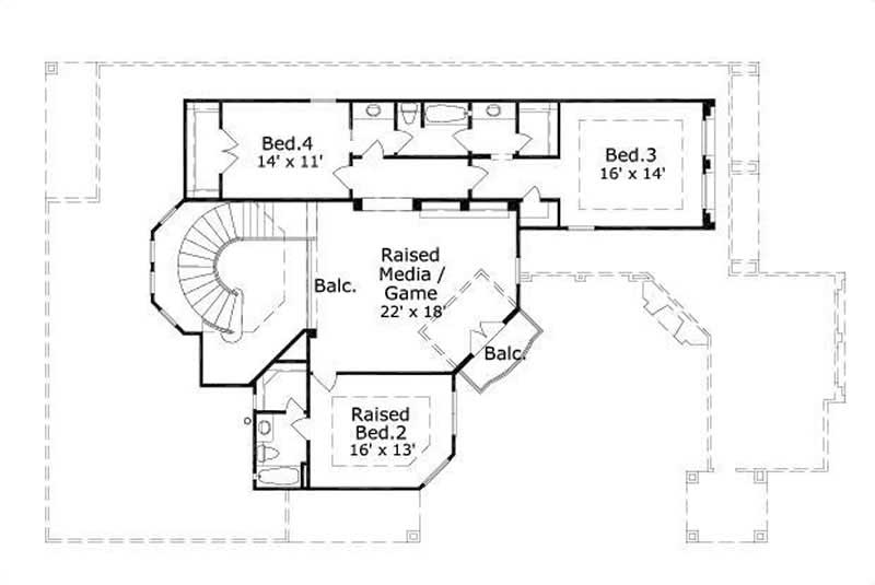 Floor Plan Second Story of Mediterranean Plan #156-2049