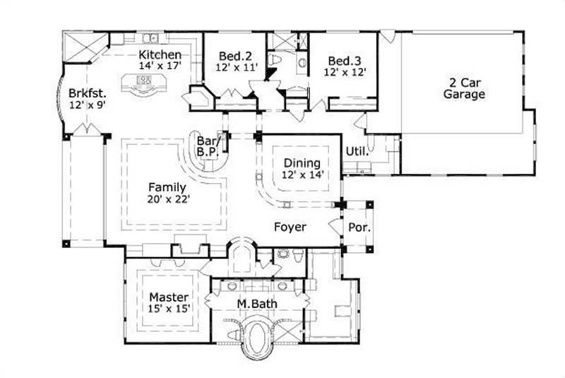 Floor Plan First Story of Mediterranean Plan #156-2050