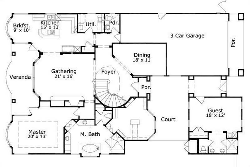 Floor Plan First Story of Plan #156-2052