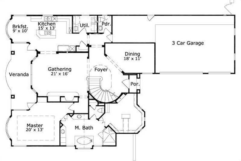 Floor Plan First Story of Mediterranean Plan #156-2053