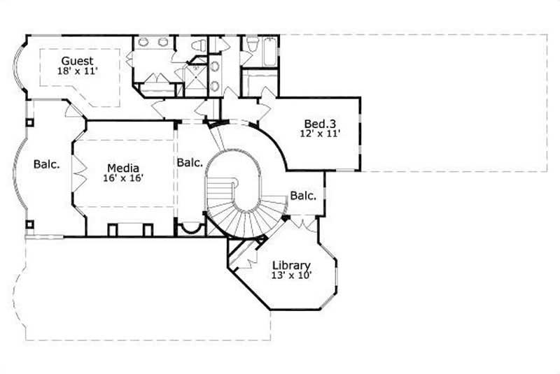Floor Plan Second Story of Mediterranean Plan #156-2053