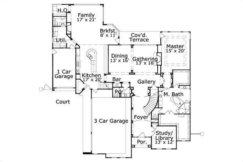 Floor Plan First Story of French Plan #156-2056