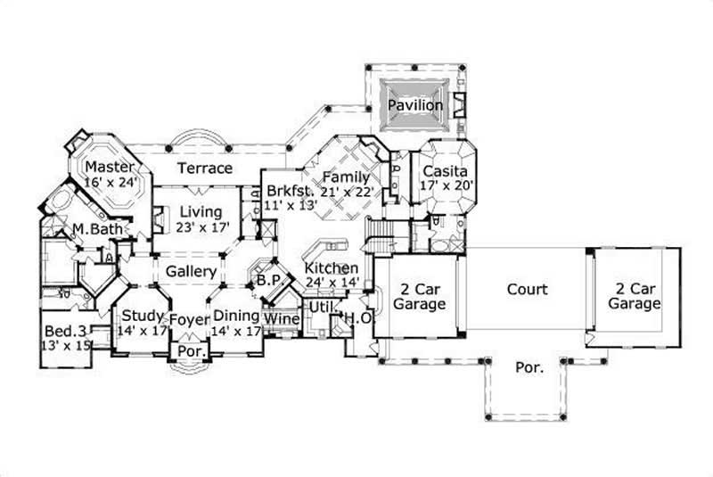 Floor Plan First Story of Mediterranean Plan #156-2062