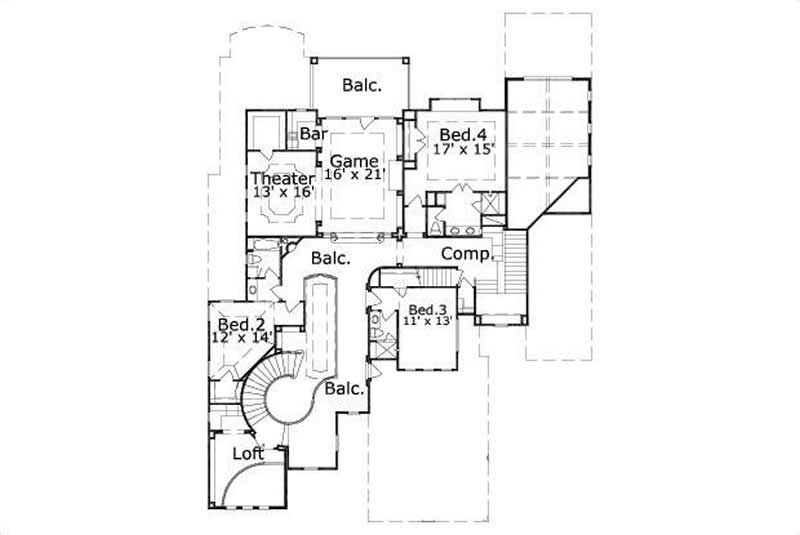 Floor Plan Second Story of Luxury Plan #156-2063