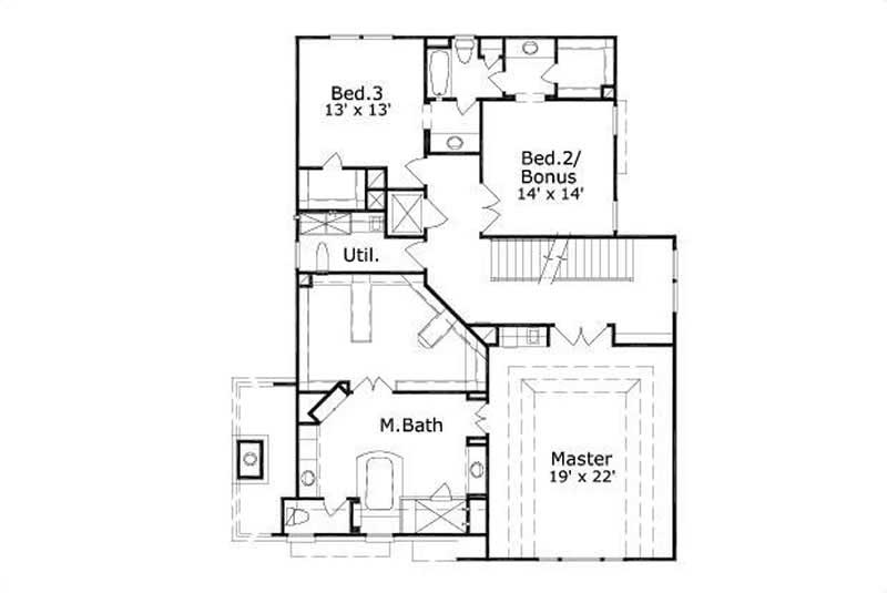 Floor Plan Second Story of French Plan #156-2072
