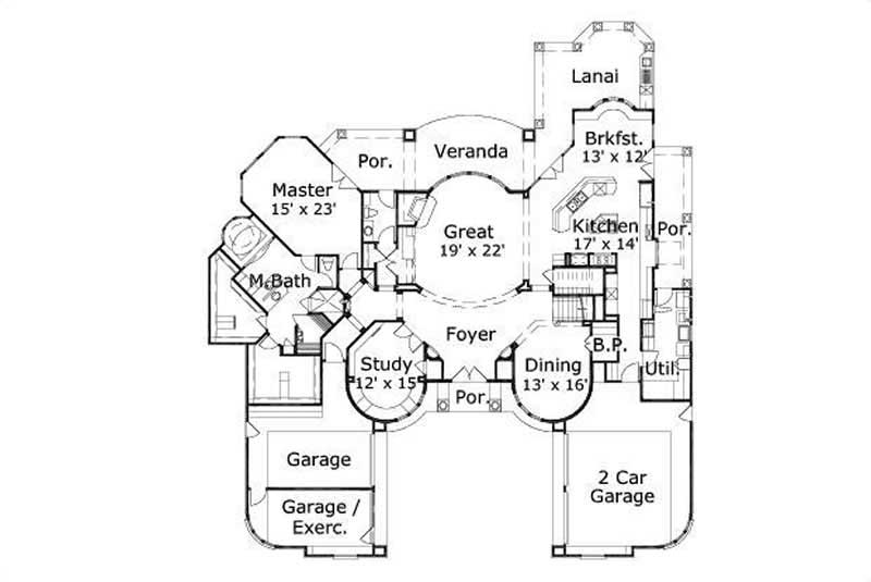 Floor Plan First Story of Luxury Plan #156-2076