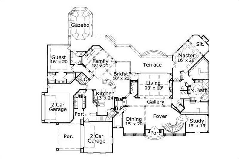 Floor Plan First Story of Luxury Plan #156-2080