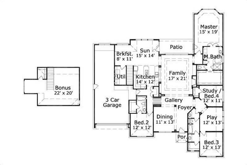 Floor Plan First Story of Ranch Plan #156-2090