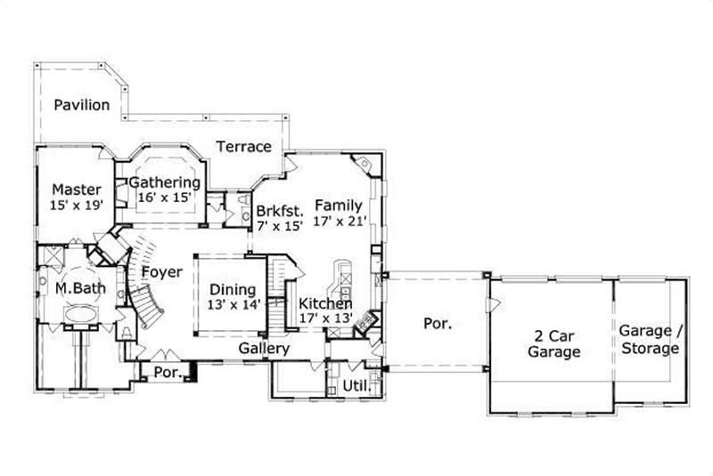 Floor Plan First Story of Country Plan #156-2091