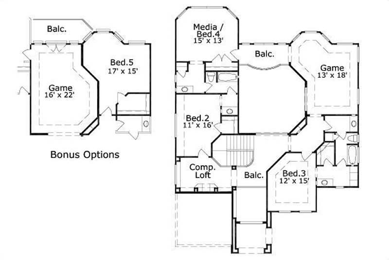 Floor Plan Second Story of French Plan #156-2094