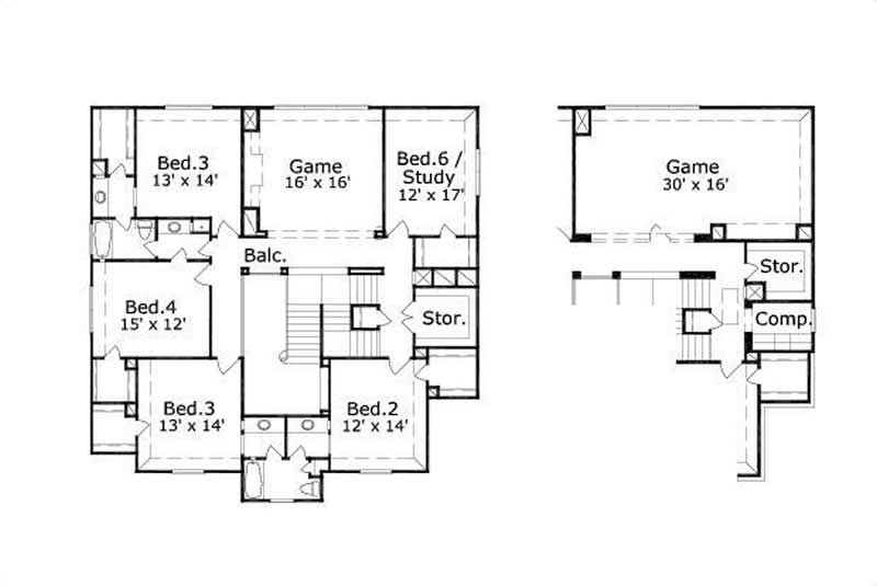 Floor Plan Second Story of Luxury Plan #156-2099