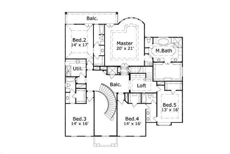 Floor Plan Second Story of Luxury Plan #156-2109