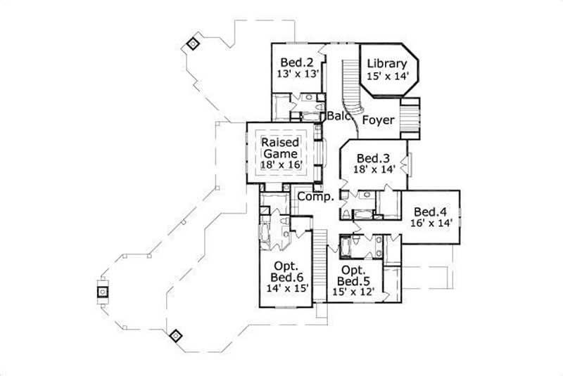 Floor Plan Second Story of Luxury Plan #156-2112