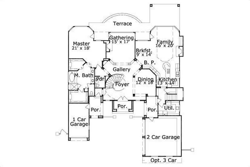 Floor Plan First Story of French Plan #156-2113