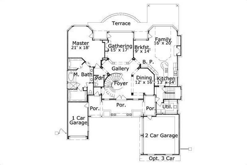 Floor Plan First Story of Luxury Plan #156-2114