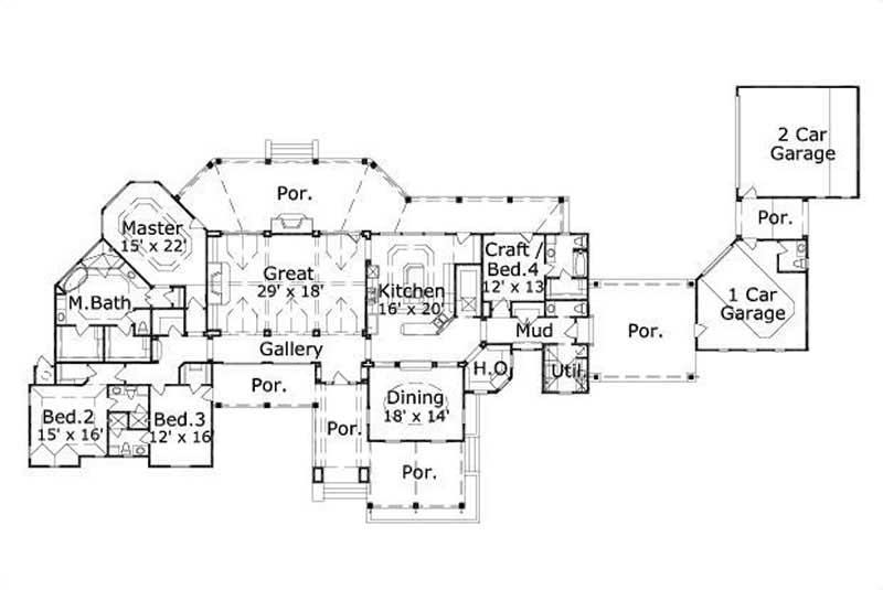 Floor Plan First Story of Spanish Plan #156-2115