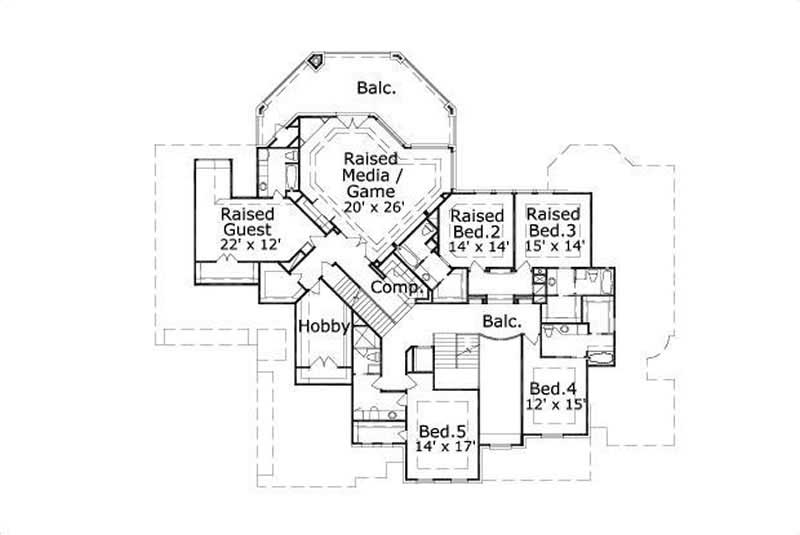 Floor Plan Second Story of Luxury Plan #156-2117