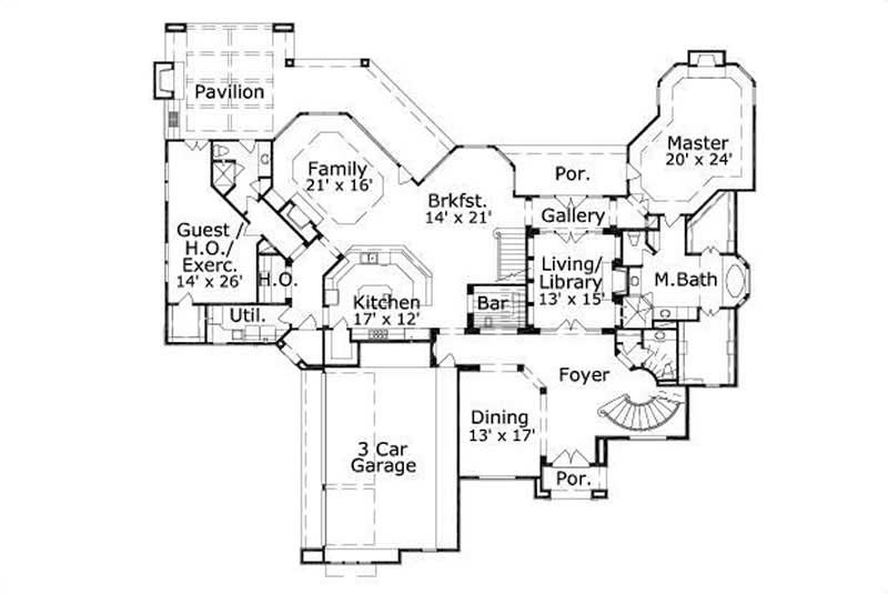 Floor Plan First Story of Country Plan #156-2118