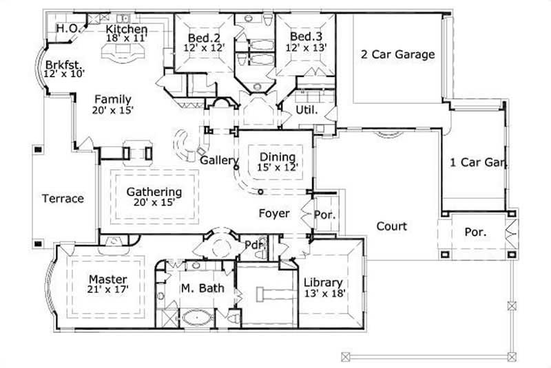 Floor Plan First Story of Luxury Plan #156-2120