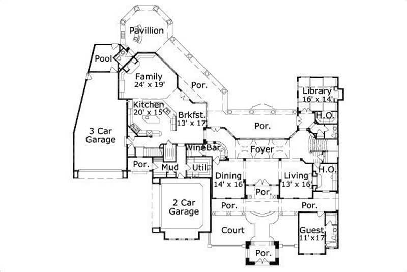 Floor Plan First Story of Mediterranean Plan #156-2121