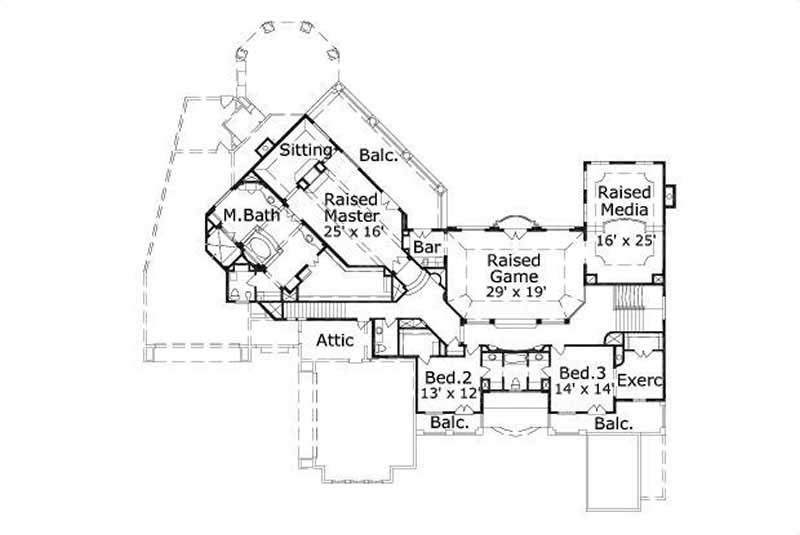 Floor Plan Second Story of Mediterranean Plan #156-2121