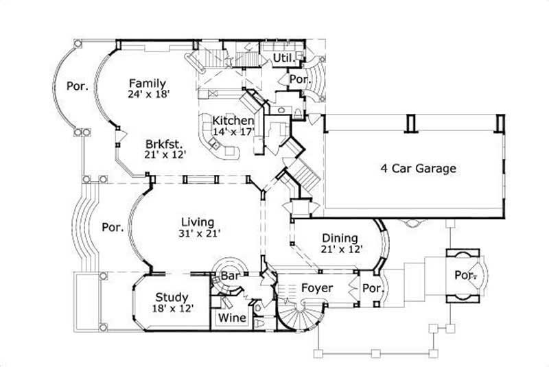 Floor Plan First Story of Luxury Plan #156-2124