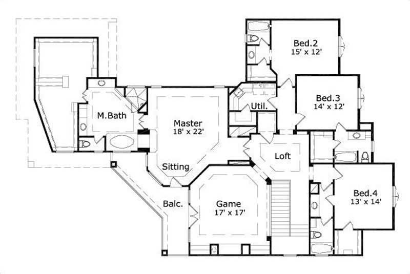 Floor Plan Second Story of Mediterranean Plan #156-2125