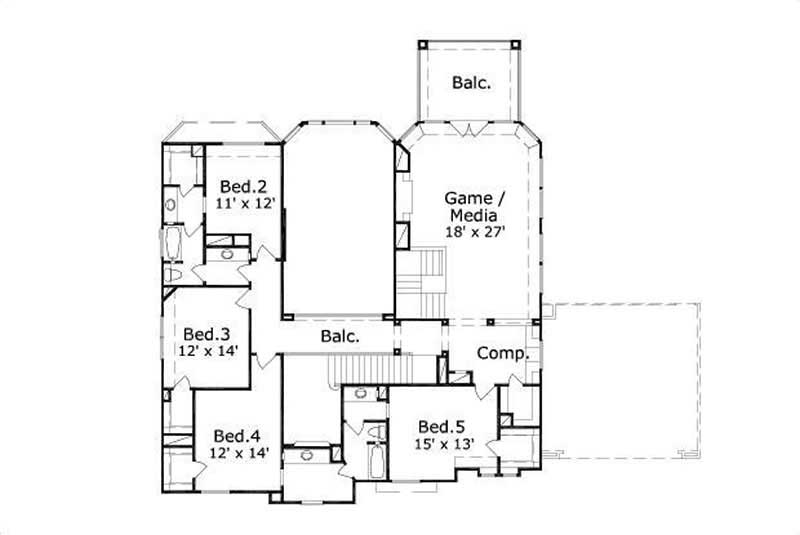 Floor Plan Second Story of Luxury Plan #156-2128
