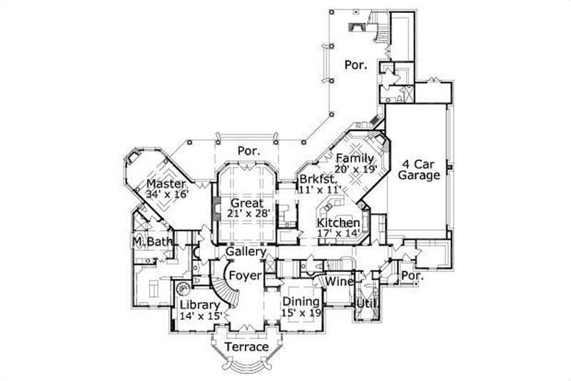 Floor Plan First Story of Luxury Plan #156-2129