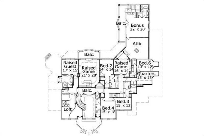 Floor Plan Second Story of Luxury Plan #156-2129