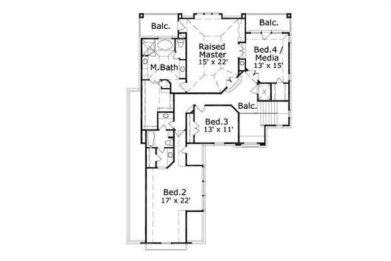 Floor Plan Second Story of French Plan #156-2133