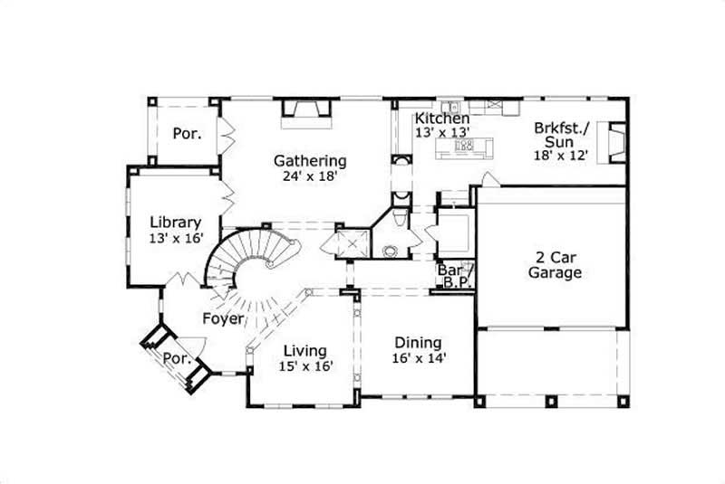 Floor Plan First Story of Luxury Plan #156-2136