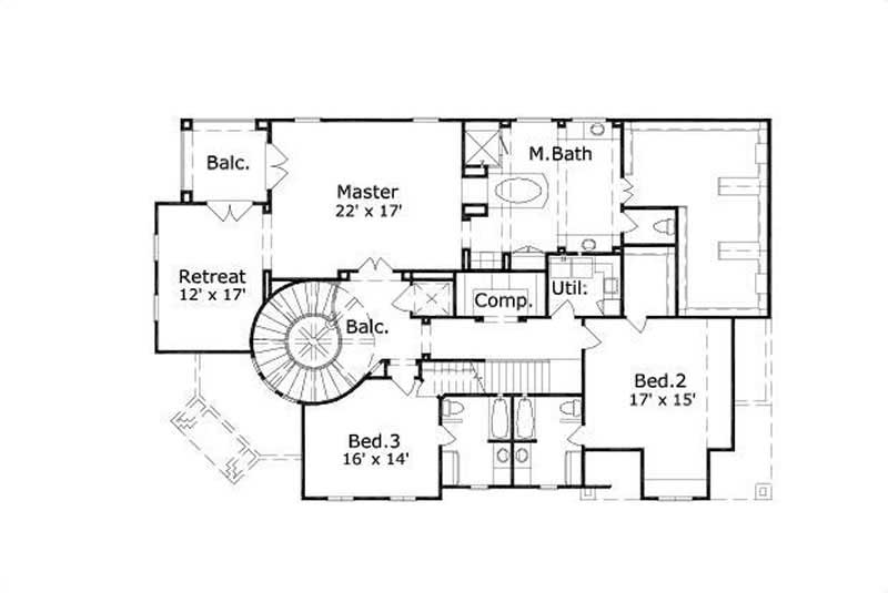 Floor Plan Second Story of Luxury Plan #156-2136