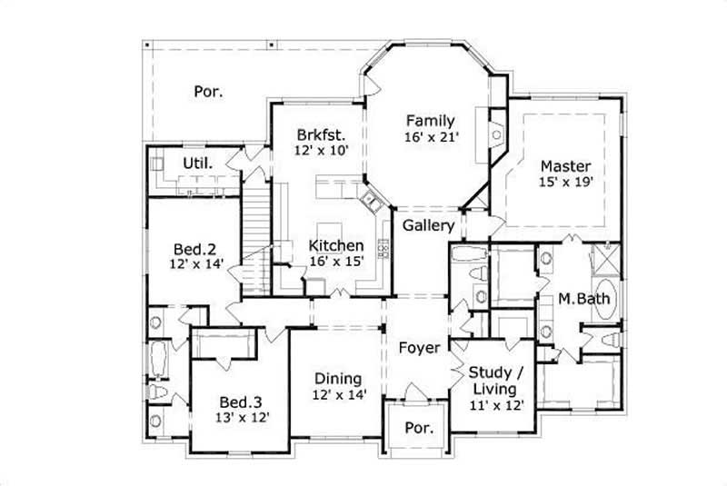 Floor Plan First Story of Traditional Plan #156-2137