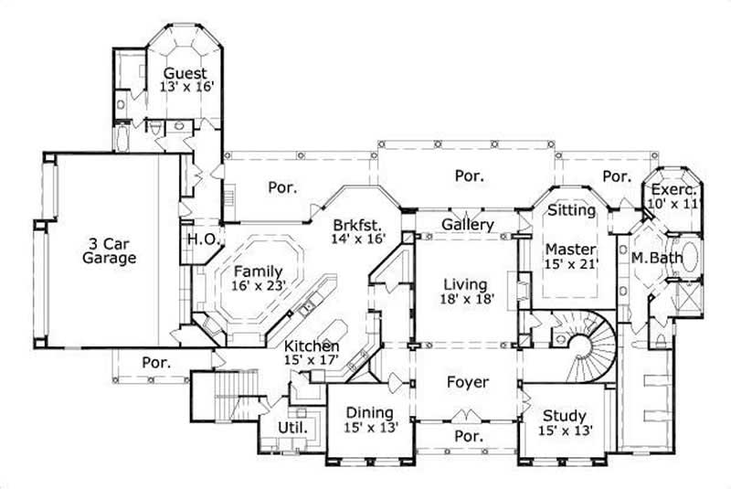 Floor Plan First Story of Mediterranean Plan #156-2138