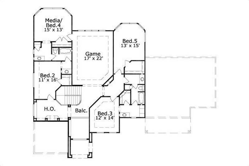 Floor Plan Second Story of Luxury Plan #156-2139