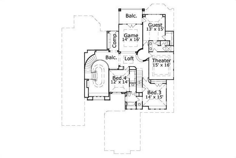 Floor Plan Second Story of Luxury Plan #156-2142