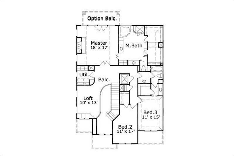 Floor Plan Second Story of Mediterranean Plan #156-2144