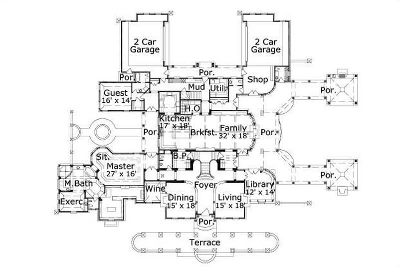 Floor Plan First Story of Luxury Plan #156-2150