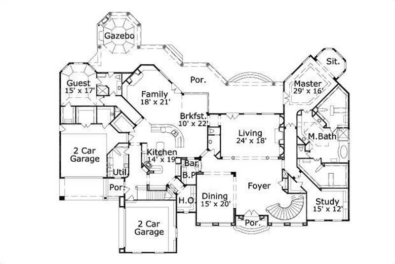 Floor Plan First Story of Luxury Plan #156-2152
