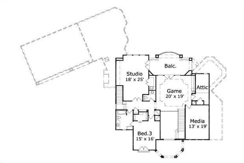 Floor Plan Second Story of Spanish Plan #156-2153