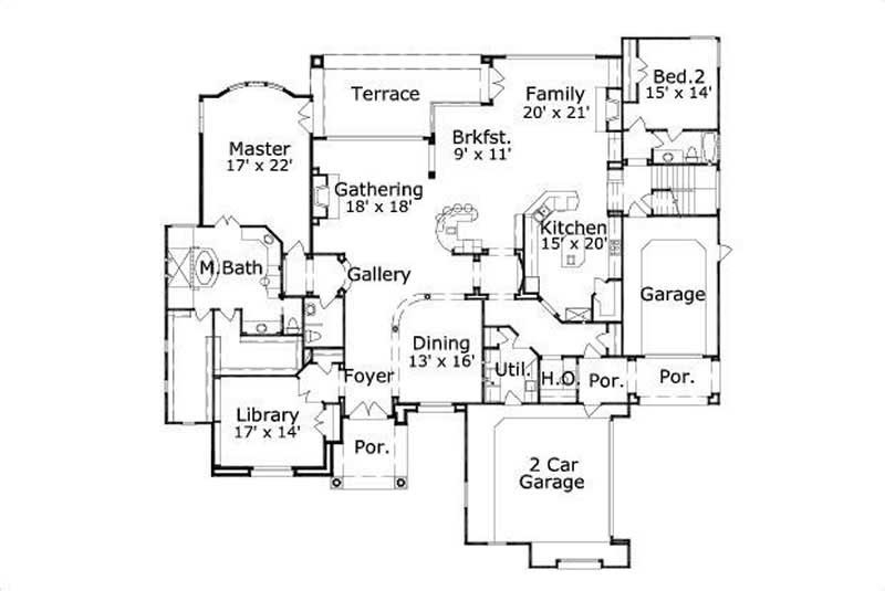 Floor Plan First Story of Mediterranean Plan #156-2155