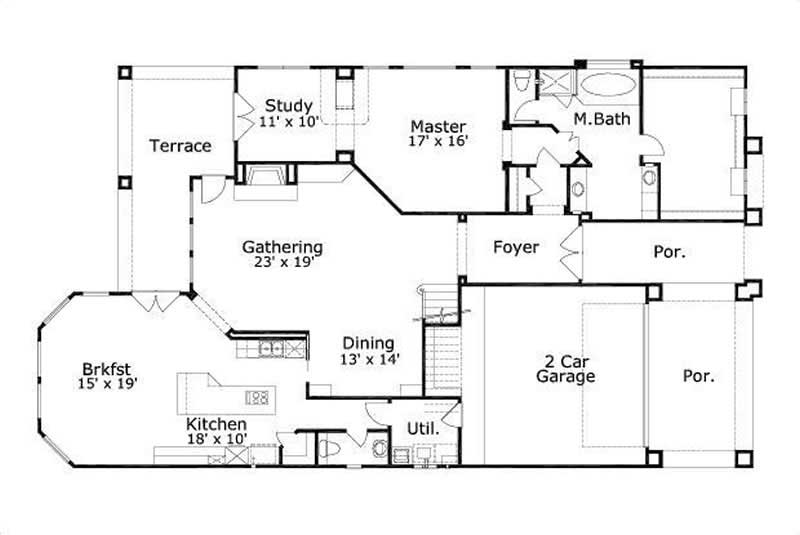 Floor Plan First Story of Mediterranean Plan #156-2156