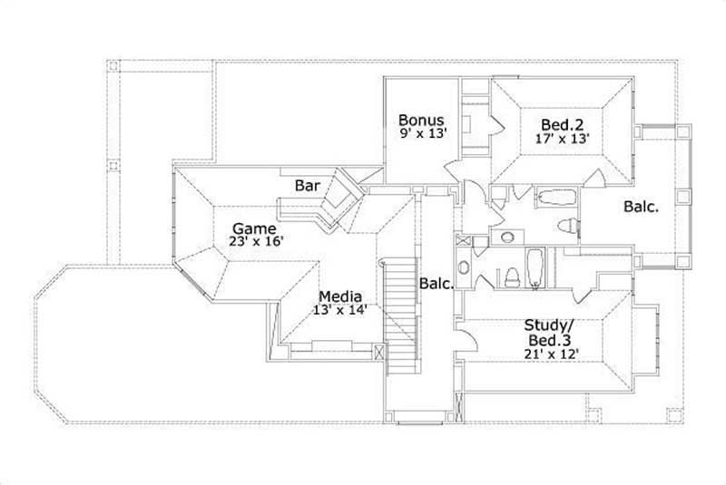 Floor Plan Second Story of Mediterranean Plan #156-2156