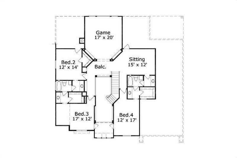 Floor Plan Second Story of Mediterranean Plan #156-2157