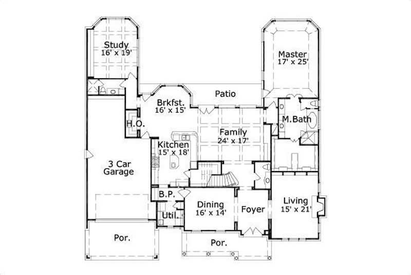 Floor Plan First Story of Luxury Plan #156-2158