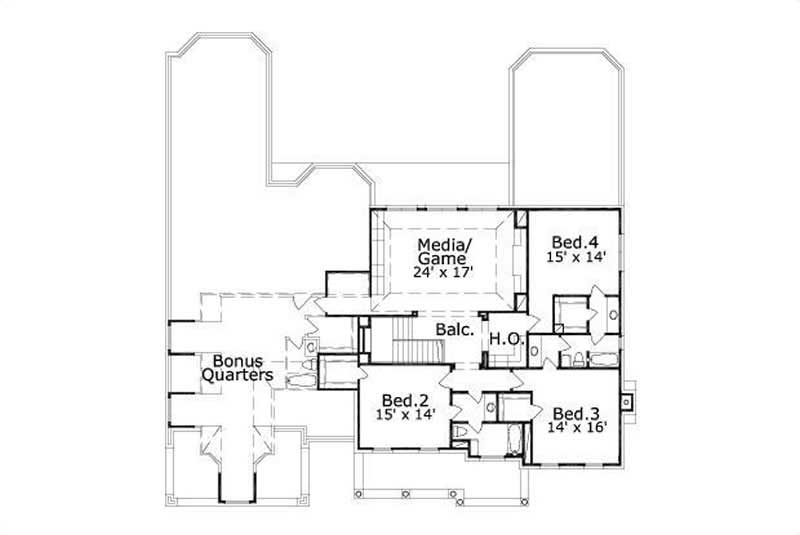 Floor Plan Second Story of Luxury Plan #156-2158