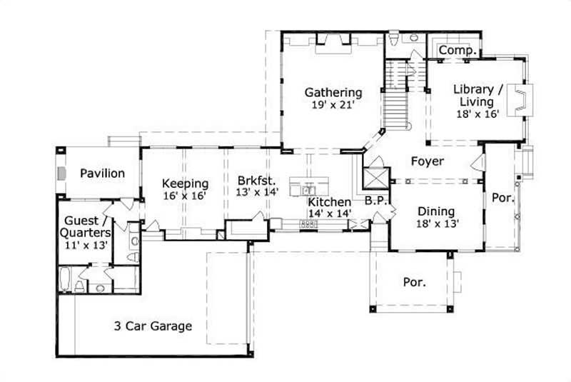 Floor Plan First Story of Luxury Plan #156-2159